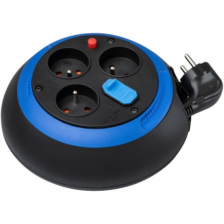 Enrouleur de câble Design-Box CL-S noir/bleu 3 prises de courant électrique + 2 prises-chargeur USB 3m H05VV-F 3G1,0